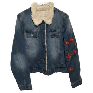 JOLT Denim Blue Jean Jacket Size L – Floral Embroidered Western Boho Style